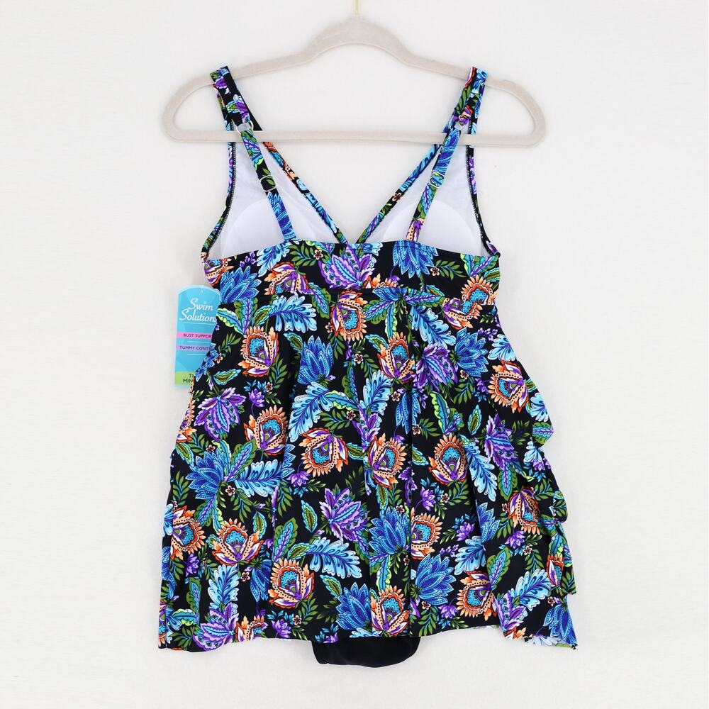 Swim Solutions Women Floral Boho V-Neck Tummy Control Tiered Swimdress Size US 8 - Picture 5 of 9